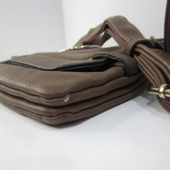 Unbranded Brown Leather Large Crossbody 3 Compartments Zipper Gold Accents - Picture 14 of 14